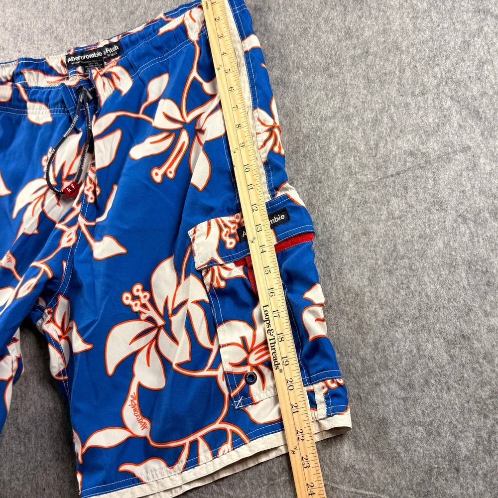Abercrombie & Fitch Mens Blue Floral Cargo Board Shorts Size L Swim Vintage - Picture 11 of 14